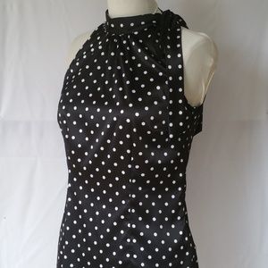 NWT Style&Co Black/White Polka Dot Tie Neck Top S